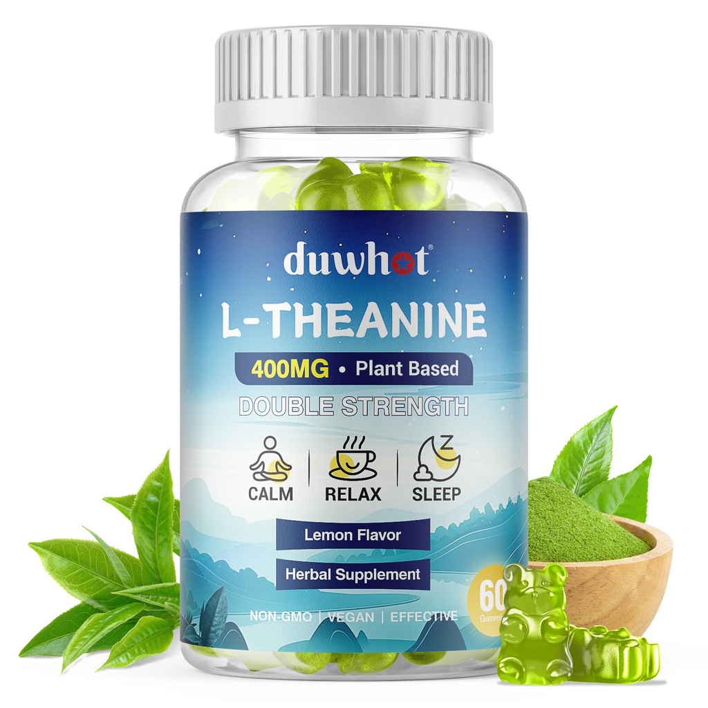 L-Theanine Gummies 400mg의 성인 & 아이 4를 위한 Chewable Theanine 보충교재, 자연적인 긴장 기복, zzZ & 초점 보충교재, 채식주의자, 낮은 설탕, 비 죽음, 레몬 풍미, 60 Chewable