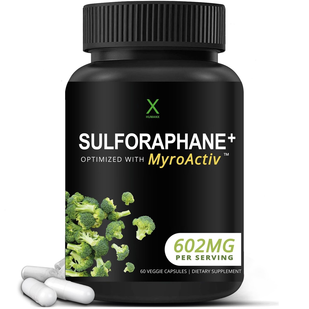 HUMANX Sulforaphane+ 602mg - 미국 세 번째 파티 테스트 - Broccoli Seed Extract & Moringa와 Sulforaphane - Antioxidant Production, Detoxification 및 Cellular Health 지원 - 브로콜리 보충