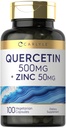 Carlyle Quercetin 500mg 캡슐 | 50mg 아연 포함 | 100 개 | Non-GMO 및 글루텐 무료 보충