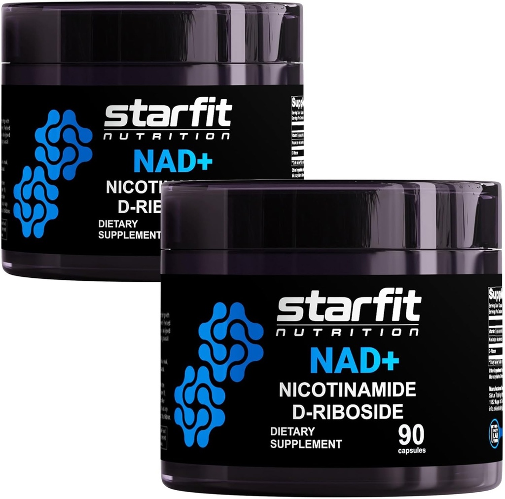STARFIT - Nicotinamide D-Riboside (2 팩), 부스터 NAD +, 에너지 및 초점 보충, 노화 방지 셀룰러 지원, 총 180 캡슐