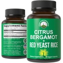 Citrus Bergamot + 빨간 효모 쌀. 2-in-1 보충. 고강도 10:1 Bergamot 추출물. 글루텐 없음, Zero Sugar, 채식 캡슐
