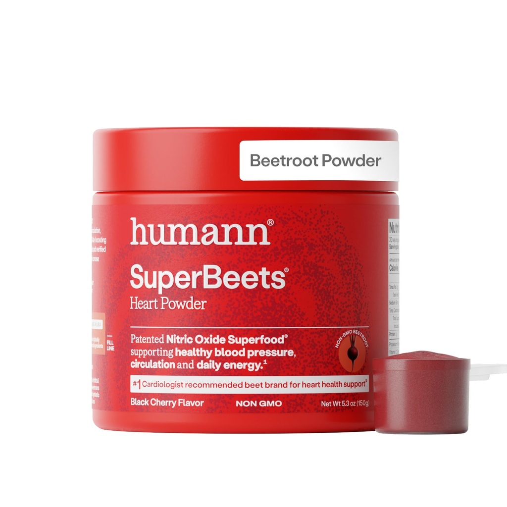 HumanN SuperBeets Beet Root Powder - Non-GMO Beetroot Superfood - 심장 건강, 순환 및 혈압 지원을위한 니트로 산화물 보충 - 블랙 체리, 30 서빙