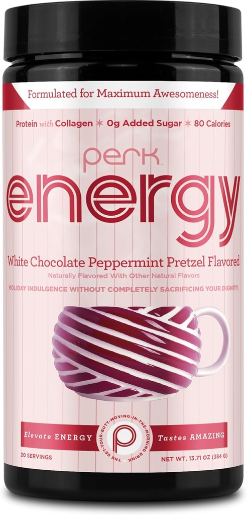 퍼크 에너지 Original White Chocolate Peppermint Pretzel 음료 혼합 (20 인분) - 글루텐 무료, 콩 무료, 땅콩 무료