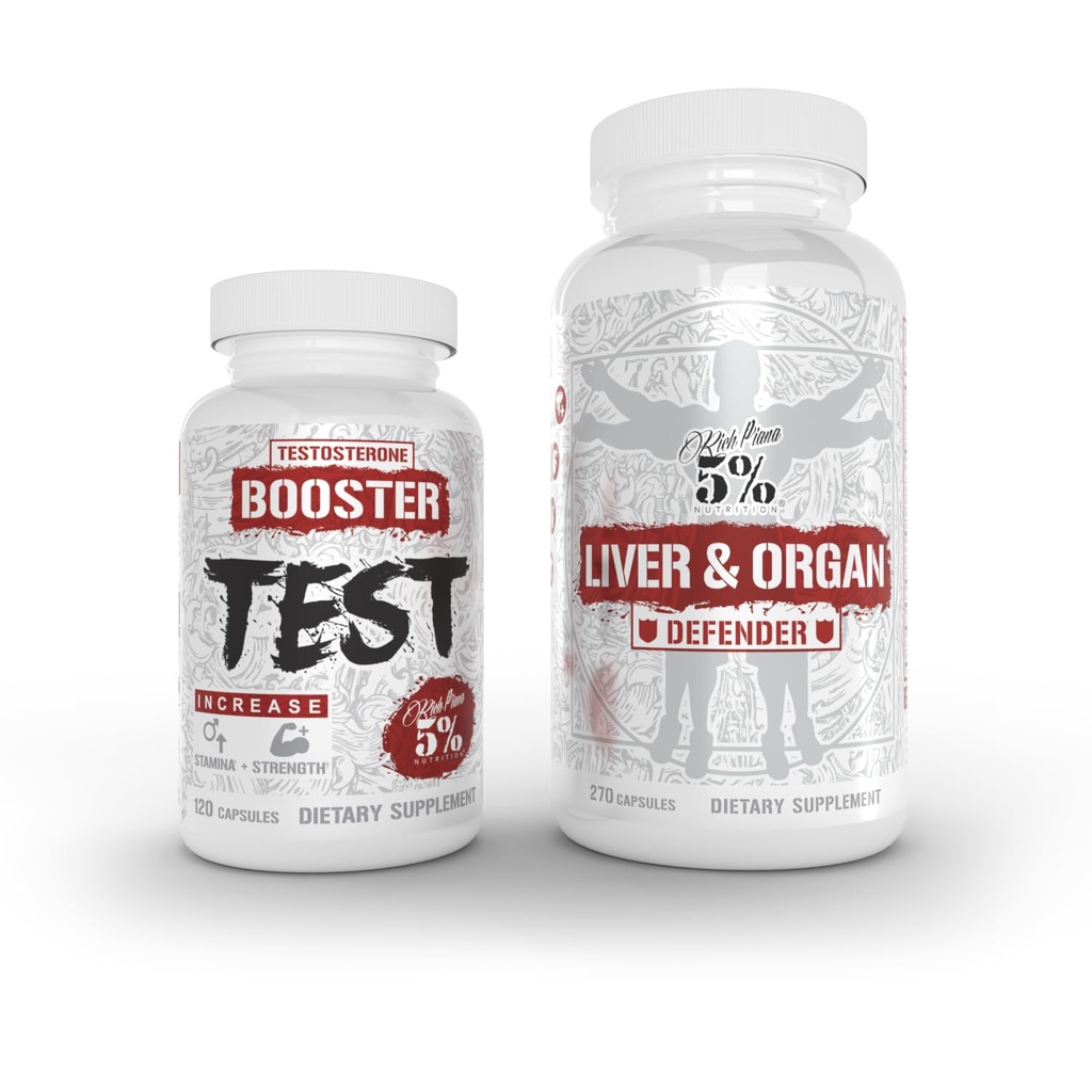 5% Nutrition 2-Stack | Liver & Organ Defender with NAC + Test Booster | Liver, Kidney, & Heart Support + 테스토스테론, 근육 빌더, 남성 활력, 에너지 및 체력