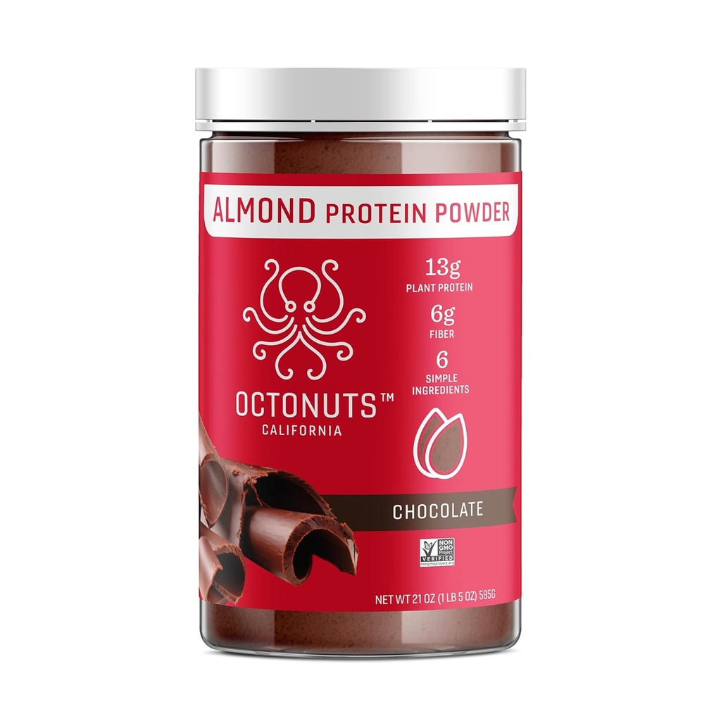 OCTONUTS 초콜릿 알몬드 단백질 분말 21oz – 공장 기반 Vegan Protein – 13g Protein, 6g Fiber – Keto, Paleo, Gluten Free, Non-Dairy – Shakes, Smoothies에 이상적입니다.