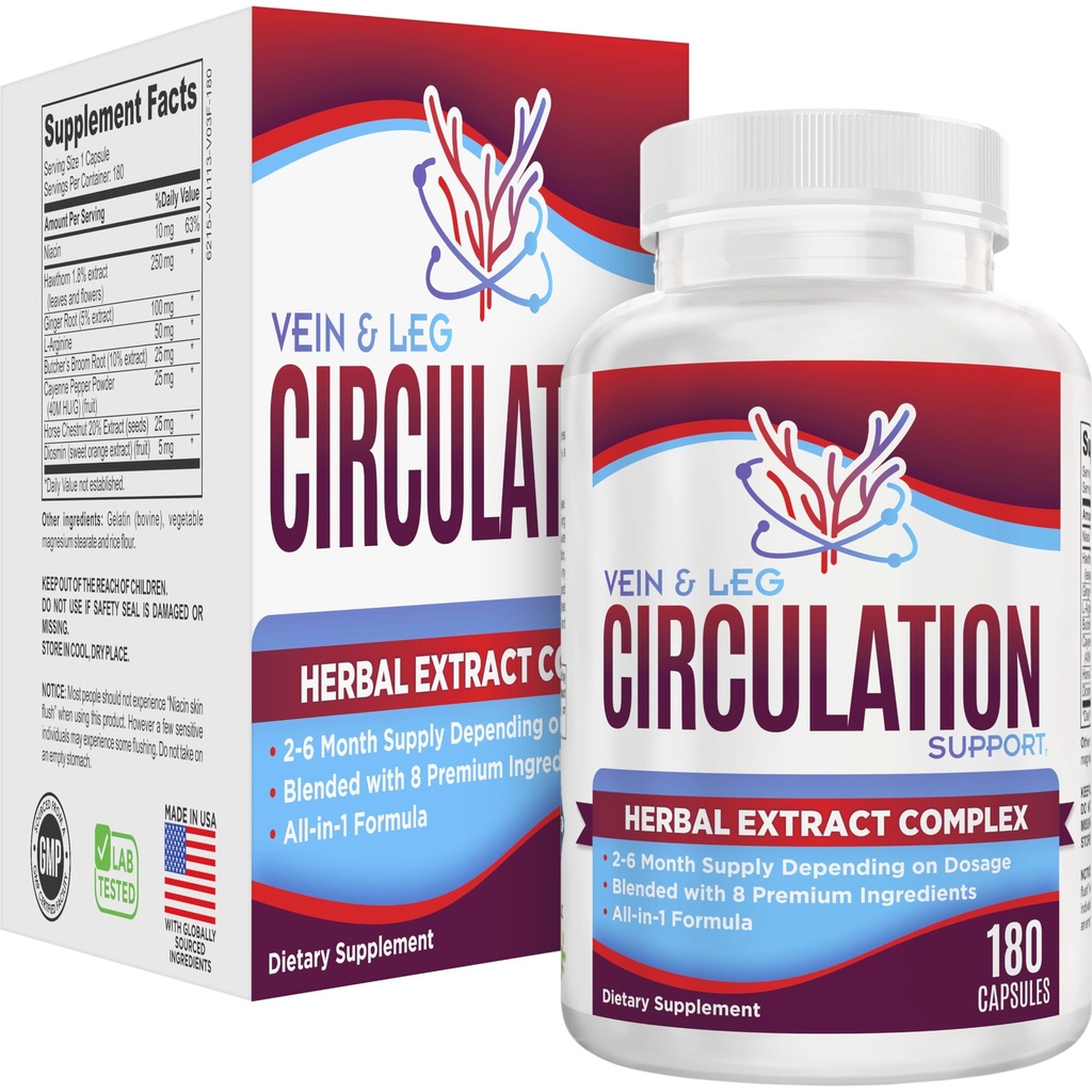 2-Month: Vein & Leg Circulation Supplement (All-in-1) 8 활성 성분으로 건강 지원 | 혈액 순환 부스터 공식 | 다리 & 베인 보충제 | 60 일 대량 공급 | 180 캡슐