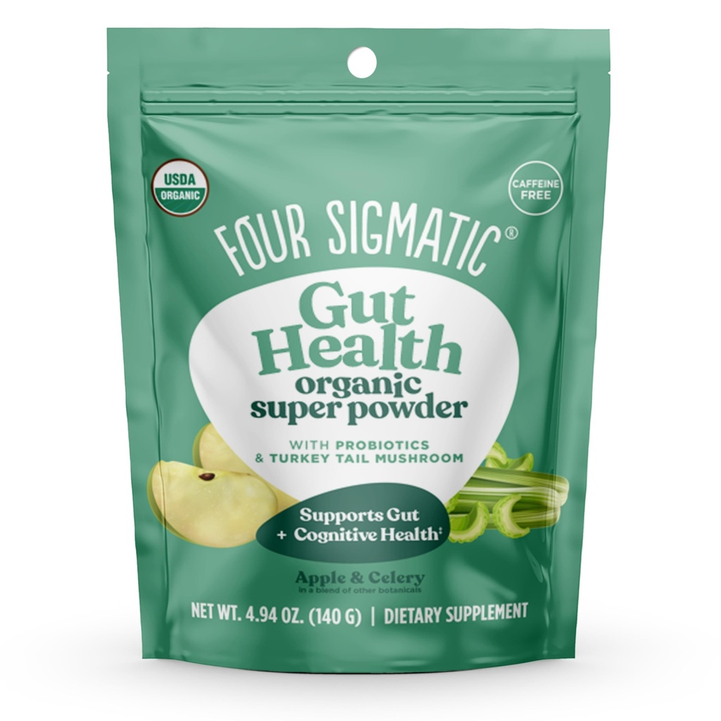4 Sigmatic Organic Greens Powder | Probiotics & Prebiotics를 사용한 초밥 가루 | Moringa, Chaga & Turkey Tail | (4.94 oz.)