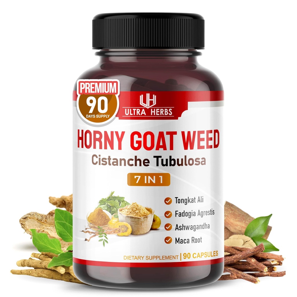 Ultra Horny Goat Weed Tongkat Ali Maca Root Tribulus - Fadogia Ashwagandha Ginseng L-Arginine (90 개)와 에너지, 체력 및 성능 증가