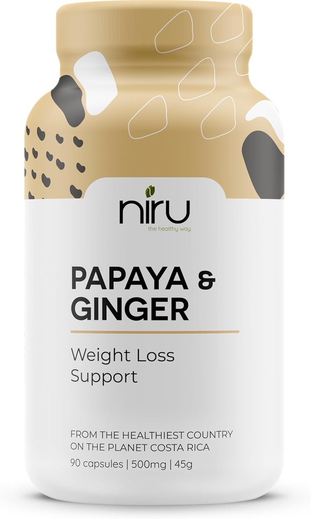 Papaya Ginger de Costa Rica - 니루 생활. 파란 지역 Papaya Ginger 캡슐. 단 하나 근원 Papaya씨와 생강 뿌리 혼합. 소화 지원, 해독 및 대사 부스트. 90ct. 500mg 모자.
