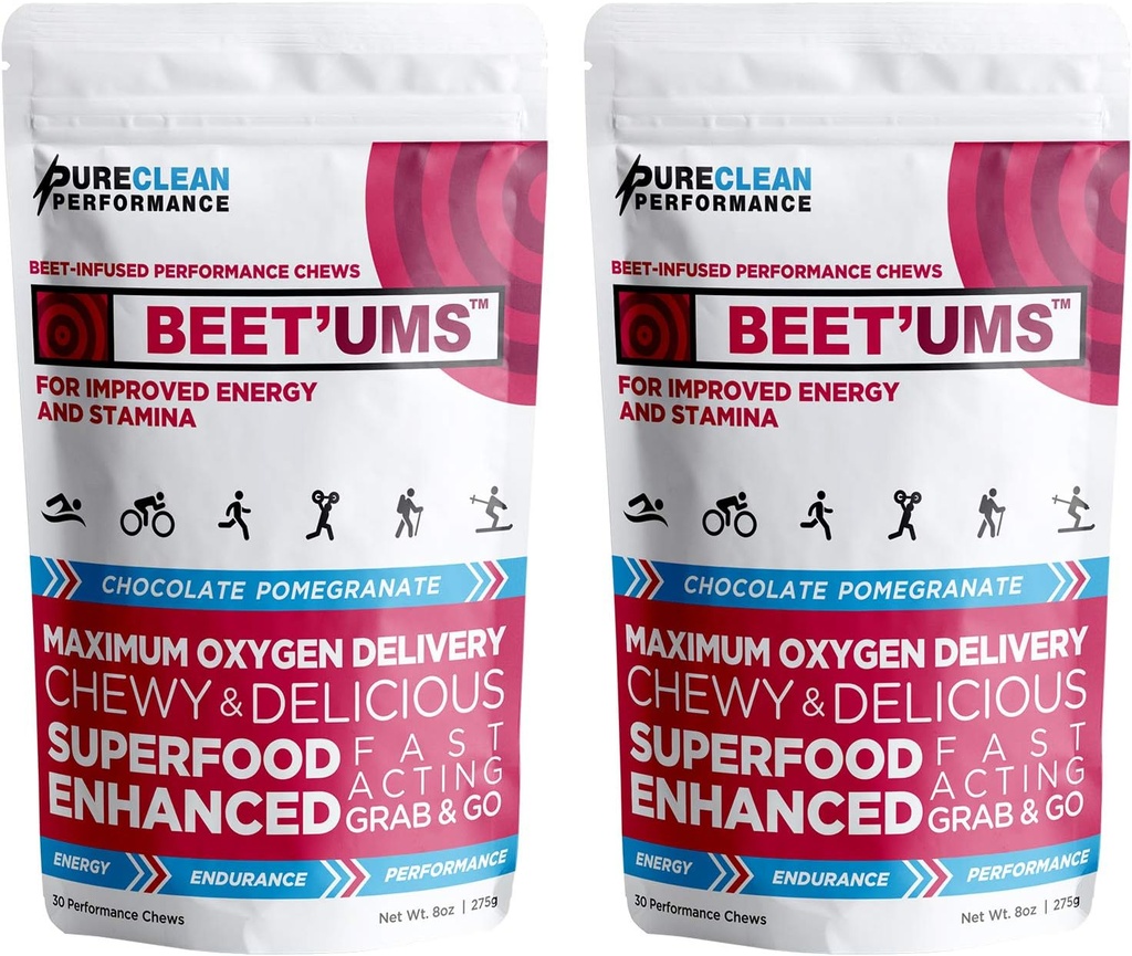 BEET'UMS Beet Chews - 프리미엄 유기 사탕 주스 분말 보충 - Nitric 산화물 에너지 & 혈액 교류 순환 지원 - 7 Superfoods (2)를 가진 진짜 초콜렛 석류 건강 Chews