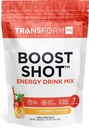 TransformHQ 부스트 샷 분말 음료 스틱 패킷, Strawberry Lemonade, 7 팩, Caffeine, 비타민 B12, B9, B6 및 B3와 함께 여성 및 남성 에너지 보충제