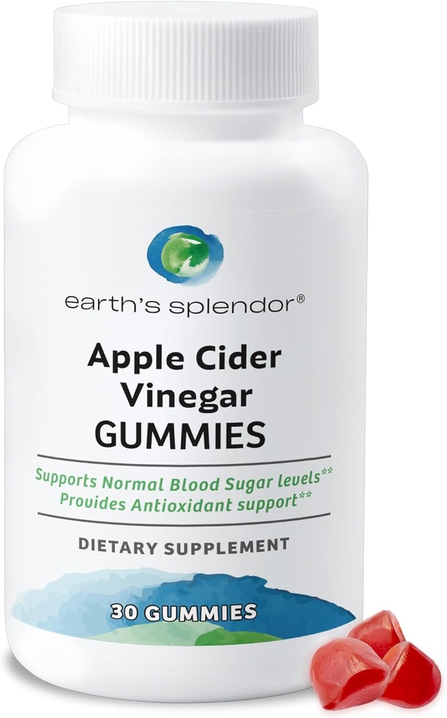 Earth의 Splendor Apple Cider Vinegar Gummies - 30 Count - Vegan, Non-GMO, Gluten-Free - 소화 건강, Detox, 면역 체계 및 자연 에너지 지원 - 맛있는 과일 풍미