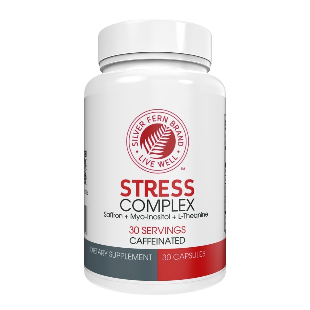 Silver Fern Stress Complex Supplement - Caffeine - Sleep, Worry, Mood & More - Saffron Supplements, L-Theanine Supplement 및 Myo-inositol - 자연 스트레스 완화 보조제 - 30 서빙