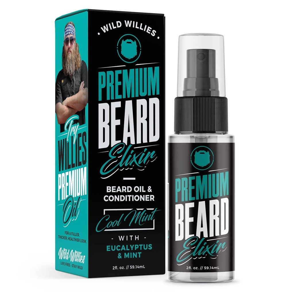 야생 Willies 프리미엄 Beard 오일 & 컨디셔너 자연, 유기 성분은 빠른 Beard 성장을 촉진, Itch & Dandruff 제거 - 깊은 Softener 치료 복원 습기 - 2 Oz, 차가운 Mint 냄새