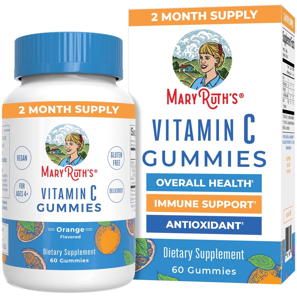 MaryRuth Organics Vegan Vitamin C Gummies | 2 개월 공급 | 성인 및 어린이를위한 면역 지원 보충교재 | Chewable Vitamin C Gummy Vitamin | Non-GMO | Pectin Based | 60 Count