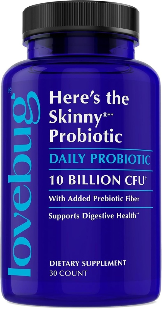 LOVEBUG 여성 소화 건강 및 면역 지원을위한 프리 바이오 틱 및 프로 바이오 틱스 - 10 억 CFU Probiotic Strains Gut 건강, 가스, 변비 및 부유, 30ct