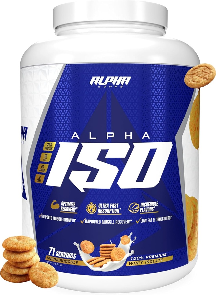 Alpha Supps ISO, 낮은 Carb 100 % Whey Protein Isolate Powder, 서빙 당 25 그램, 도움 지원 근육 성장, 낮은 설탕 및 글루텐 무료 (Snicker Doodle, 5 lb)