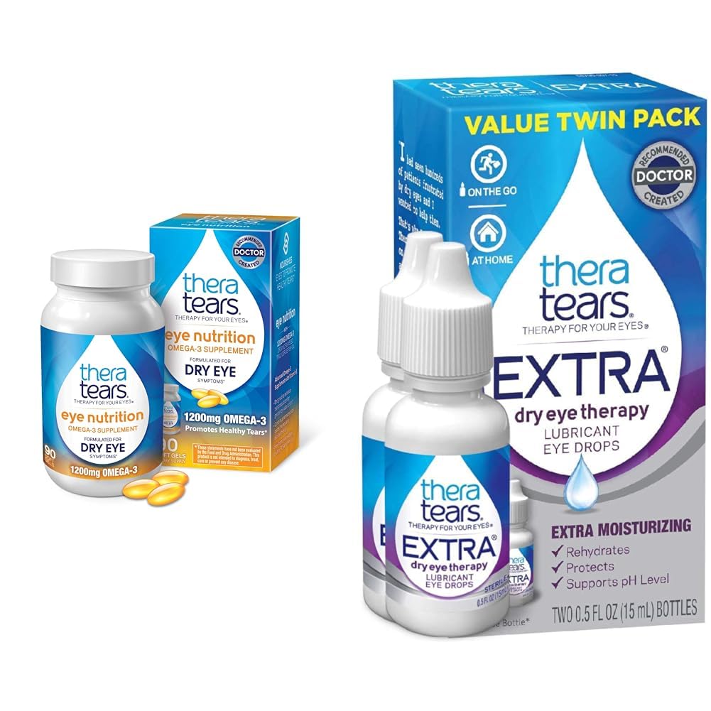 TheraTears 오메가 3 보충교재, 1200mg, 90 ct (1의 포장) & 건조한 눈, 0.5 fl oz 병, 2 조사를 위한 눈 하락을 기름을 바르는 여분 건조한 눈 치료