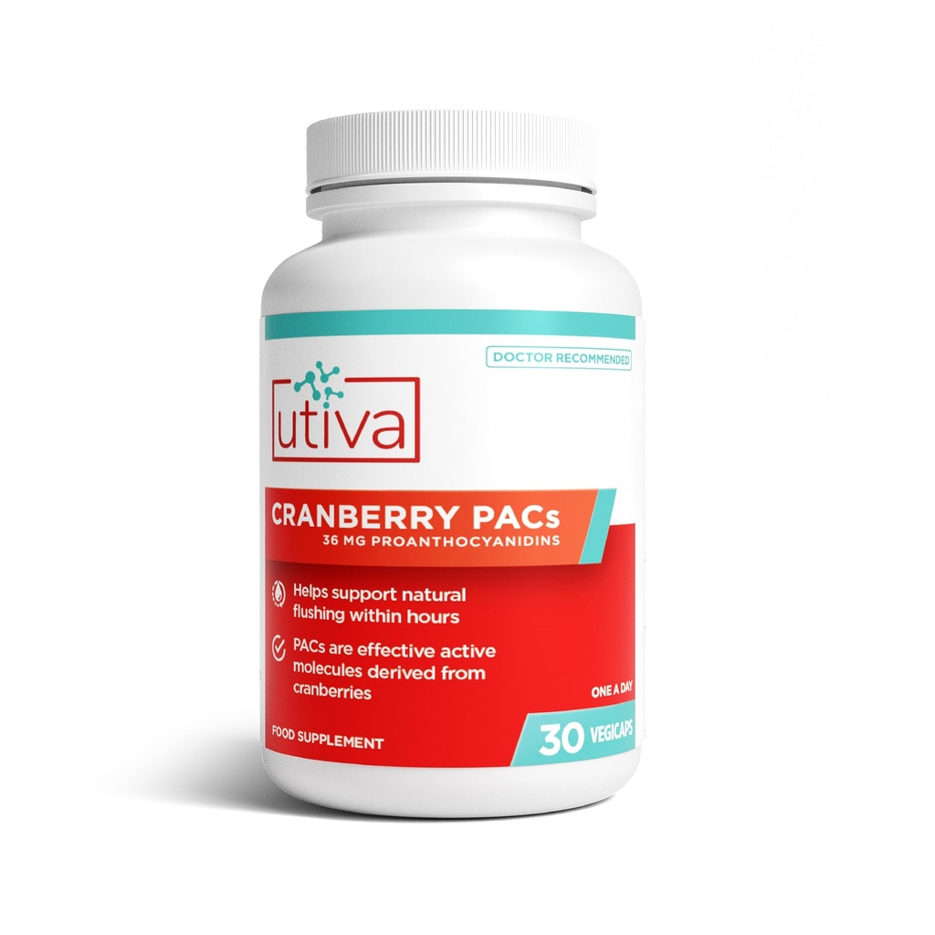 Utiva Cranberry PACs - 임상적으로 장식 된 성분 36mg PACs 추출물 - 여성을위한 UTI 예방 - Urinary Tract Health - Bladder 건강을위한 Cranberry Supplement 알약, 30 Vegi 캡슐