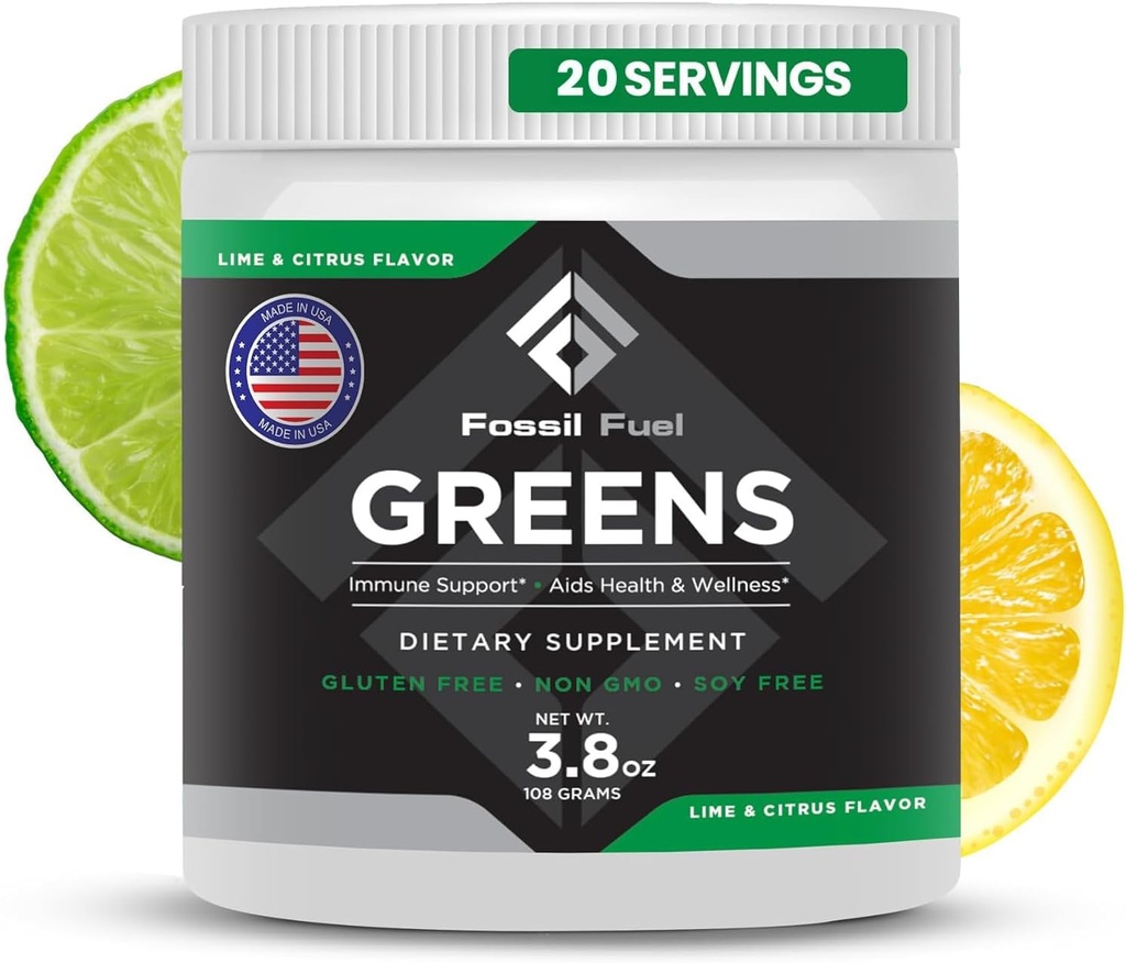 Fossil Fuel Super Greens Powder Premium Superfood | 40+ Organic Nutrients | Green Veggie Whole Foods, Wheatgrass, Spirulina, Kale for Energy, Gut Health, Detox Cleanse (20 서빙)
