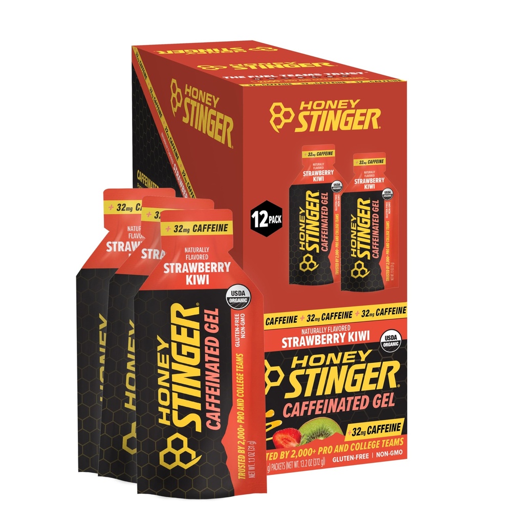 꿀 Stinger 유기 Strawberry Kiwi 에너지 젤, Caffeinated & Gluten 무료, 운동, 실행 및 성능, 홈 & 체육관, 사전 및 중간 운동을위한 스포츠 영양, 12 팩, 13.2 Ounce