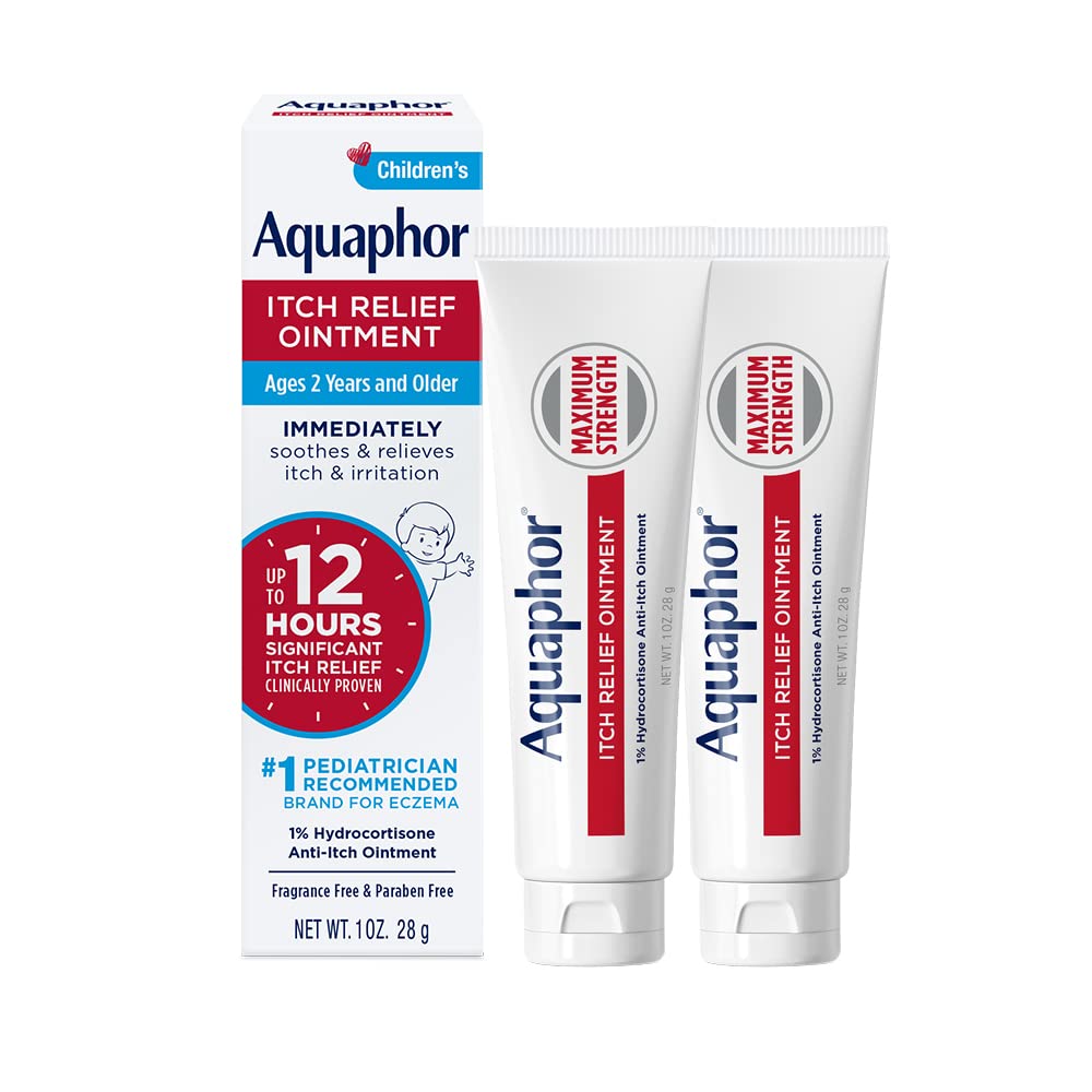 Aquaphor Children's Itch Relief Ointment, 1% Hydrocortisone Anti Itch Ointment for Skin Irritation, Insect Bites, Psoriasis, Skin Rashes Eczema & Poison Ivy, Fragrance Free, 1 Oz Tube, 2 팩