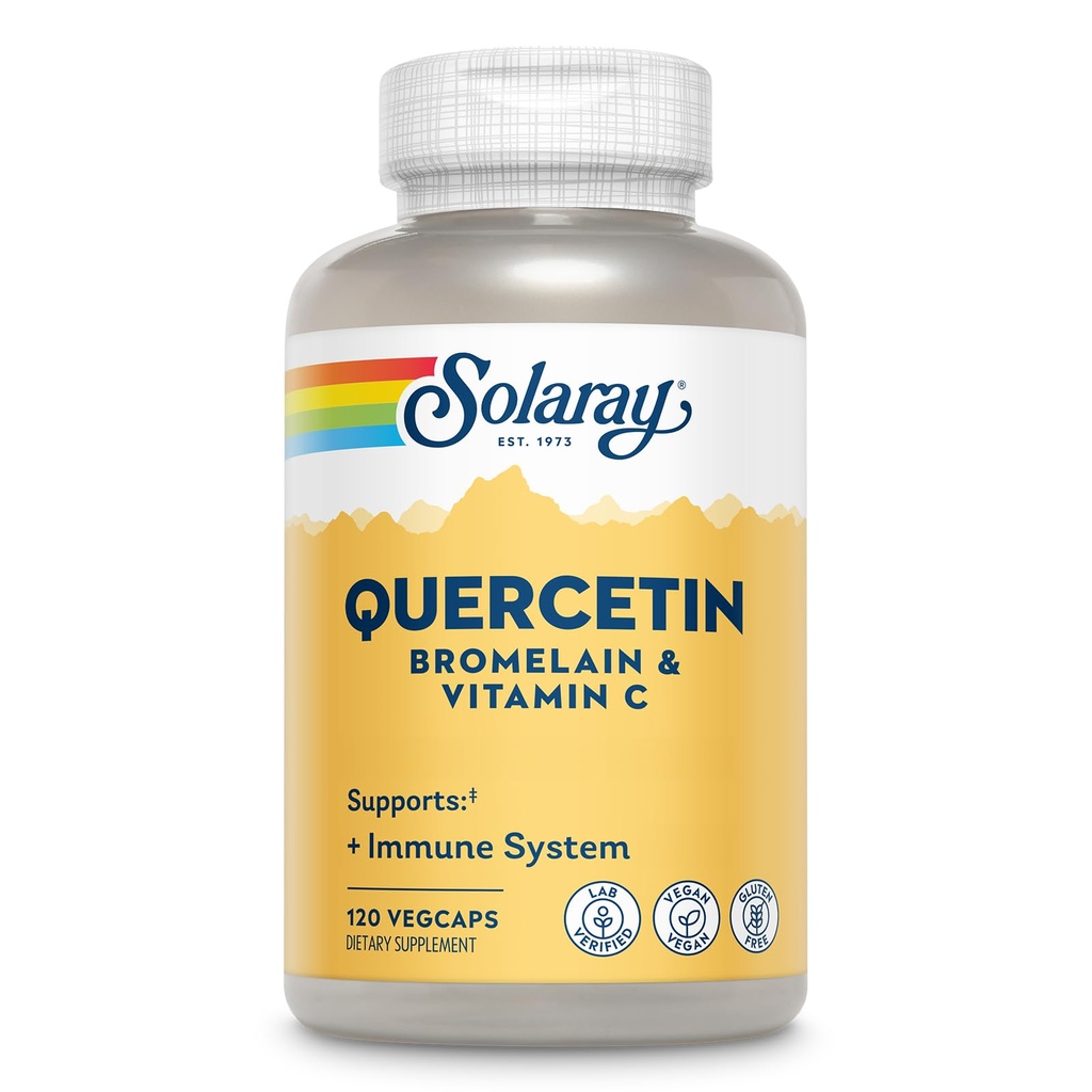 Bromelain과 비타민 C를 가진 SOLARAY Quercetin - 면역 지원 보충교재 - Quercetin 500mg와 1235mg VIT C - Vegan, 60 일 보증, 60 봉사, 120 VegCaps를 가진 산화 방지제 그리고 심장 건강 Complex