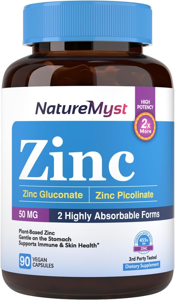 아연, 높게 흡수성 아연 Gluconate & 아연 Picolinate, 성분 아연의 50 mg, Stomach, Immune, 세포 & 피부 건강, 90 Vegan 모자에 Gentle