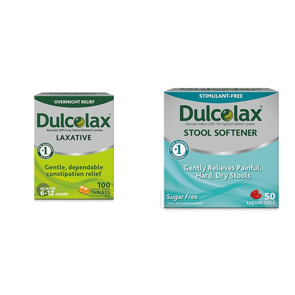 Dulcolax 자극제 Laxative 정제 (100 조사) Gentle Overnight 변비 기복, Bisacodyl 5mg & Stool Softener Laxative 액체 젤 캡슐 (50ct) Gentle 기복, Docusate 나트륨 100mg