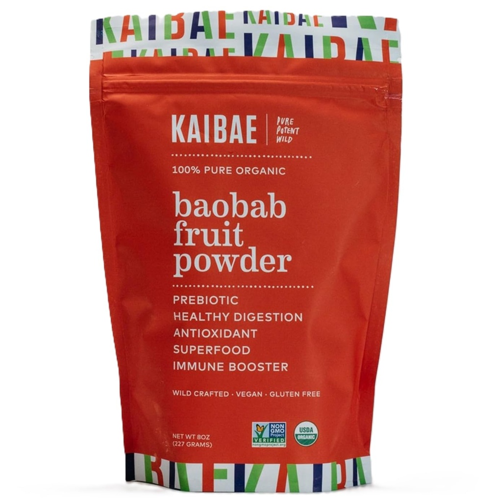 KAIBAE 프리미엄 유기농 바브 파우더 I Prebiotic Gut Health, Intermittent Fasting, Immunity, Hydration | 비타민 C, 폴리페놀, 미네랄 | 섬유 보충 | 8 oz.