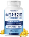 Oceanblue 직업적인 Omega-3 2100 비타민 K2와 비타민 D3-60 조사 - EPA, DHA & DPA를 가진 3배 힘 Burpless 물고기 기름 Omega-3 보충교재 - 야생 잡초 - 오렌지 풍미, 30의 서빙