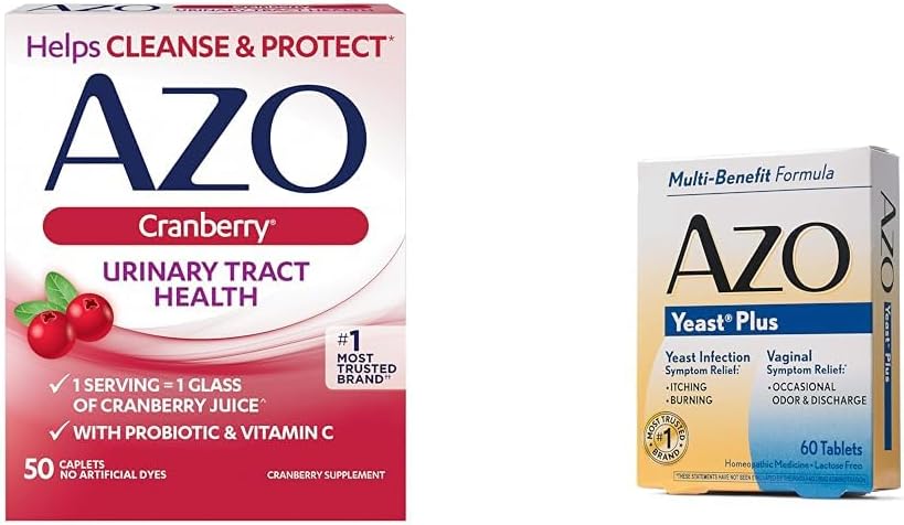 AZO Cranberry Urinary Tract 건강, 50 조사 효모 감염 & 질 증상 완화 정제, 60 조사