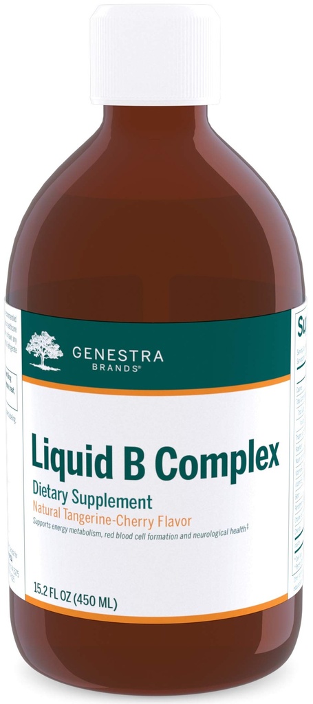 Genestra 브랜드 Liquid B Complex | Broad Spectrum B-Vitamin Complex to Support Energy Metabolism, Red Blood Cell Formation, Neurological Health | 15.2 fl. oz. | 자연적인 Tangerine-Cherry 풍미