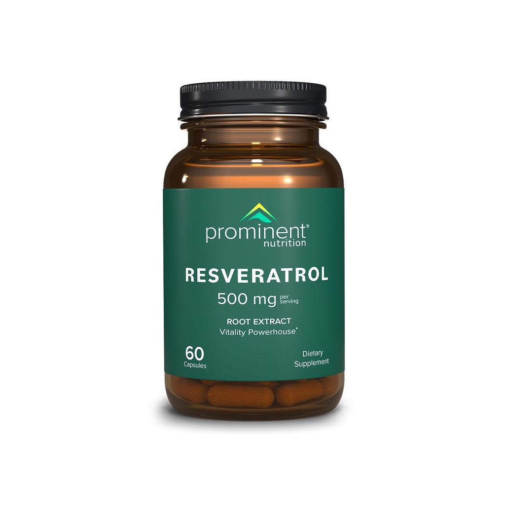 Prominent 영양 Resveratrol 보충교재, 노화 방지 및 면역 지원, 98% 순수한 trans-Resveratrol 보충교재, 500 mg, 30 일 공급 - 1 팩