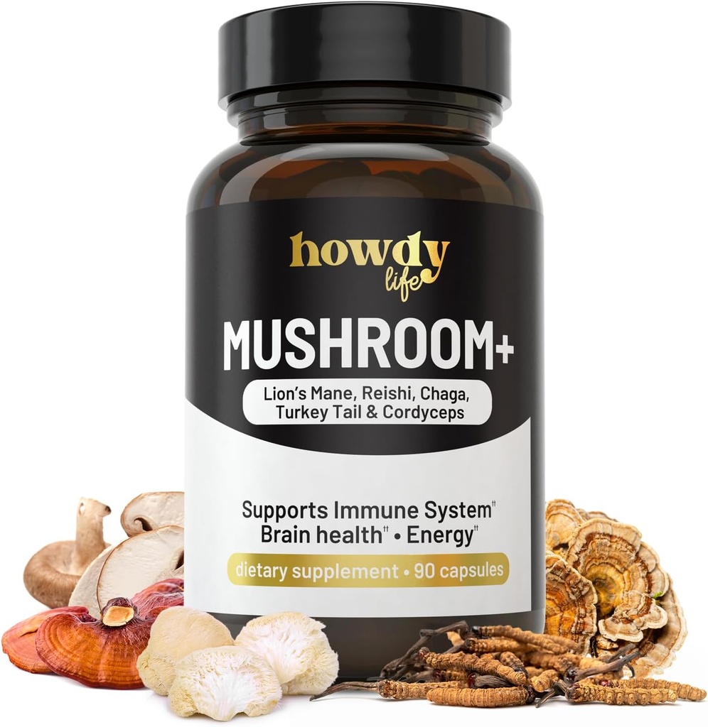 Lions Mane Supplement 캡슐 - Reishi, Chaga, Cordyceps 및 Turkey Tail Mushroom Powder가있는 버섯 보충 뇌 부스터 - Nootropic 및 Memory 및 Focus 용 에너지 보충