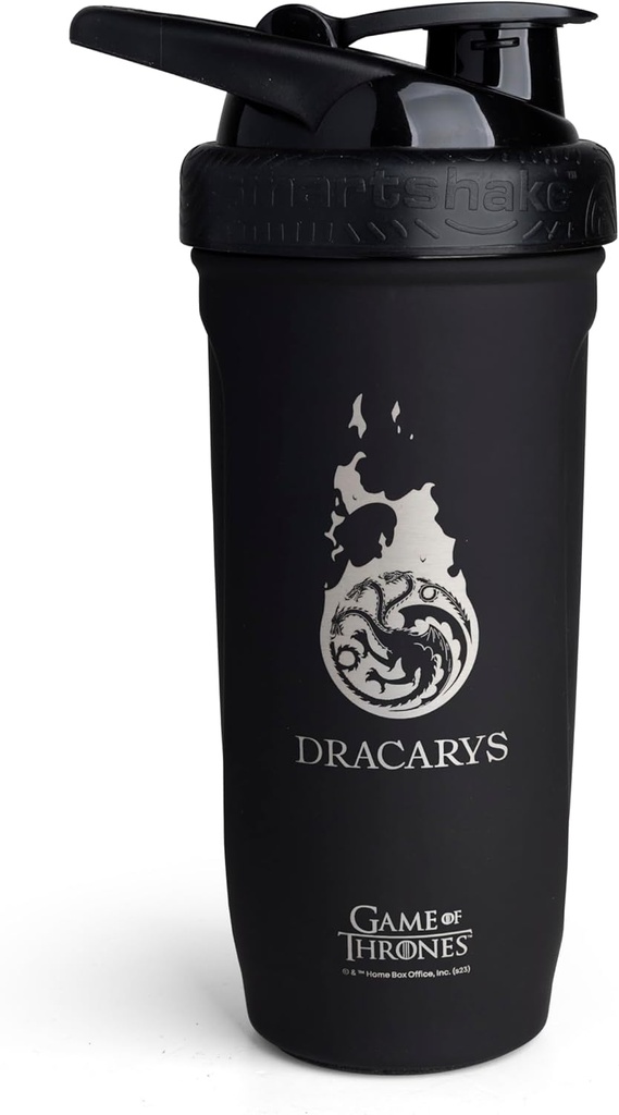Smartshake 강화 스테인레스 스틸 스로네스 Dracarys, 셰이커 병 (900 ML /30oz) | 소프트 뚜껑이있는 경량 저항 스포츠 셰이커 병 | 누설 방지, BPA 무료 및 DEHP 무료