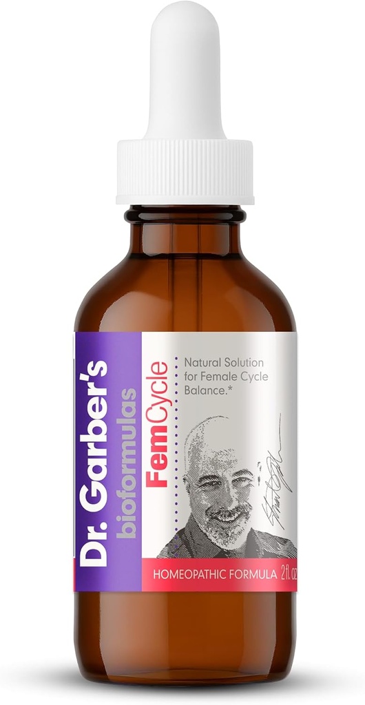 Garber의 자연 솔루션 Fem Cyle 구두 드롭 박사 - Gemmotherapy 액체 보충 균형 호르몬 및 Relieve PMS, PMDD, 뜨거운 플래시, Menopause 및 생리 증상 - 60ml