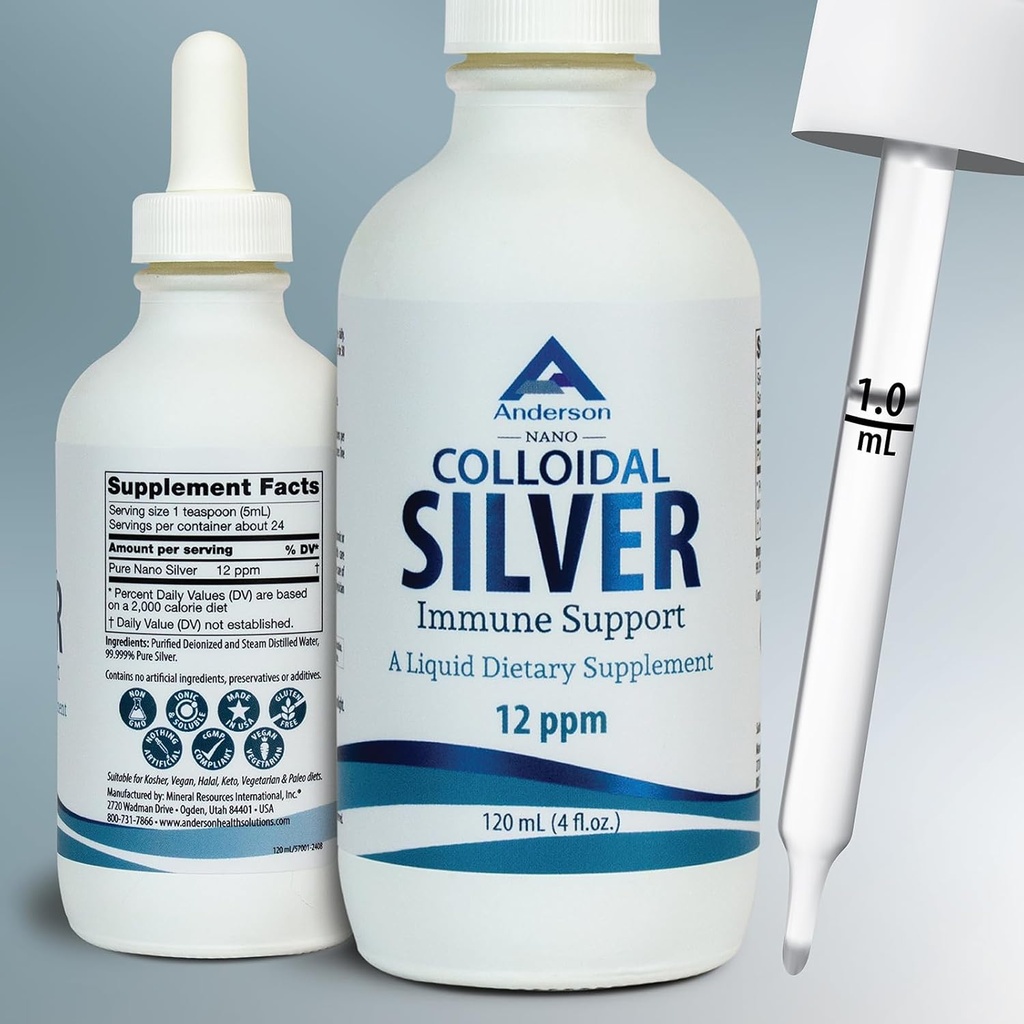 Immune 지원을 위한 Nano Colloidal는 액체, 12 PPM 분리된 은, 4개의 Oz 유리병을 측정하는 Dropper, 24의 서빙