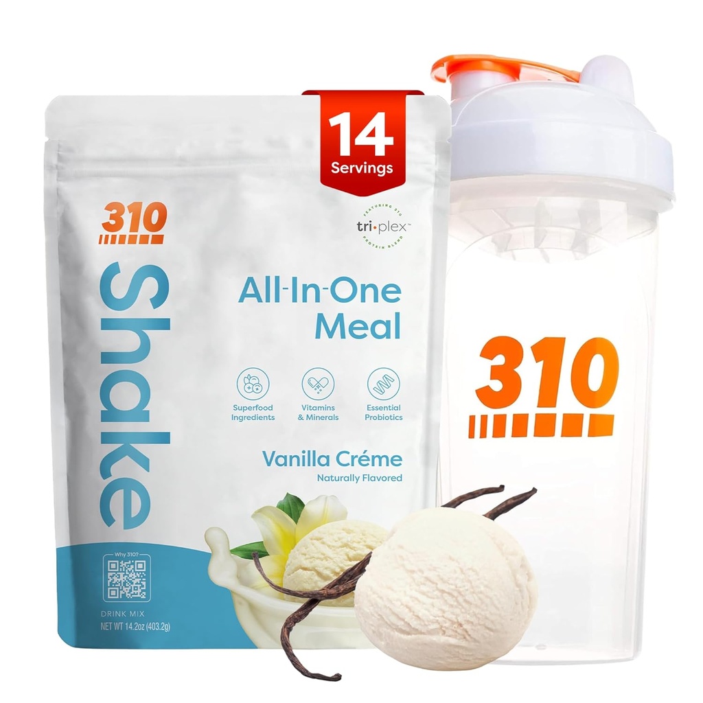 310 영양 올인원 식사 교체 쉐이크 파우더 w / 쉐이커 컵 스타터 키트 - 고단백 섬유 리치 Vegan Superfood Blend - Sugar-Free, Keto & Paleo Friendly, 낮은 캐비 - 바닐라 크림 14 srv