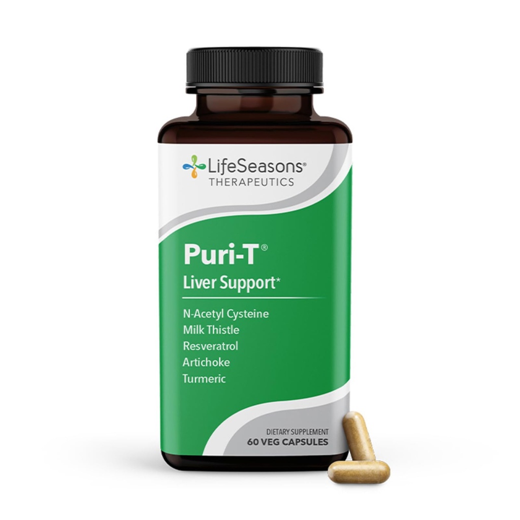 LifeSeasons Puri-T - Liver Cleanse & Detox 지원 보충교재 - Resveratrol, N-Acetyl Cysteine, 우유 이틀, Artichoke & Turmeric - 지원 조직 재생 & 건강한 Bile 교류 - 60의 캡슐