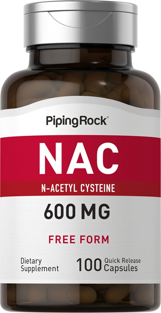 Piping Rock NAC 보충 N-Acetyl Cysteine | 600mg | 100 캡슐 | 무료 양식 알약 | 비 GMO, 글루텐 무료 보충