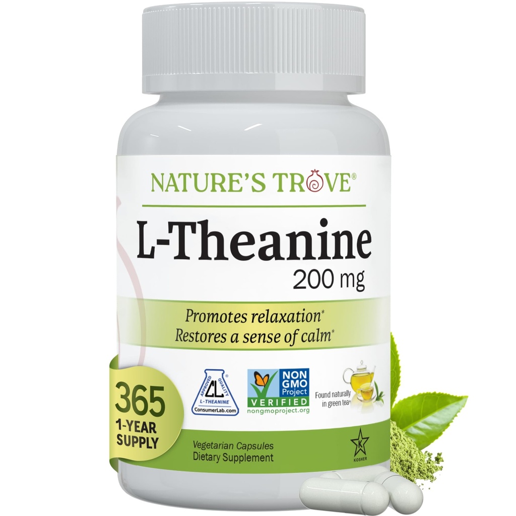 Nature's Trove L-Theanine 200mg 슈퍼 값 크기 - 365 채식 캡슐