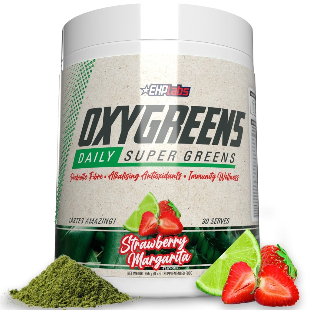 EHP Labs OxyGreens Super Greens Powder - Spirulina & Chlorella Superfood, Green Juice Powder & Green은 Prebiotic Fiber, Antioxidants & Immunity Support, 30 Serves (Strawb)와 함께 보충합니다. 마가리타