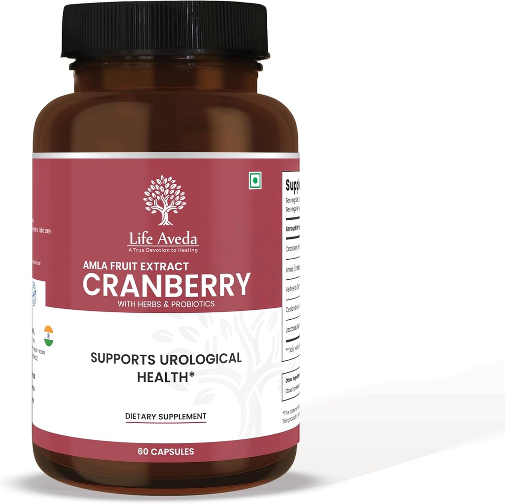 Life Aveda Cranberry & Amla 과일 추출물은 3 억 CFU Probiotics로 보충합니다 | Bladder, Kidney & Urinary Tract Health 지원 | 산화 및 해독 지원 | 60 캡슐 (2 개월 공급)