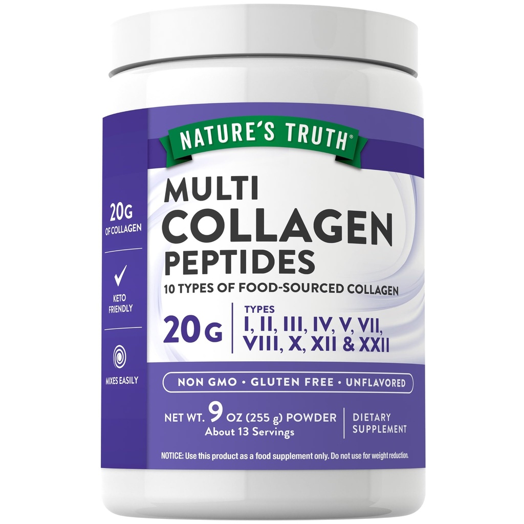 Nature's Truth Multi Collagen Peptide Powder | 9 oz | 유형 I, II, III, V, X | 불확실한 | 비 GMO 및 글루텐 무료 보충