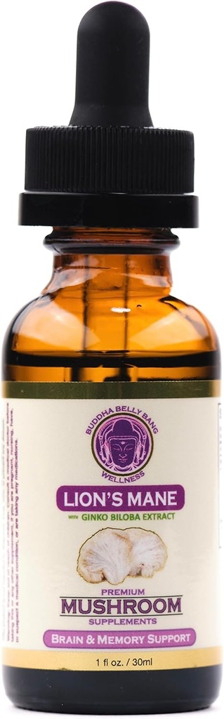 Lions Mane 버섯 보충 - 유기 버섯 - 듀얼-Extraction 오일 Tincture w / Ginkgo Biloba - 뇌, 기억, 초점, Gut 건강 지원 - 30ml, 1 Fl Oz (팩 1)