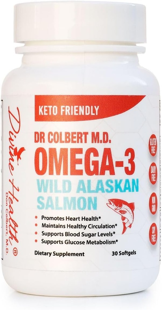 Dr.Colbert의 Wild Alaskan Salmon Omega-3는 오메가-3, DHA 및 EPA의 천연 소스를 함유하고 있습니다. Don Colbert