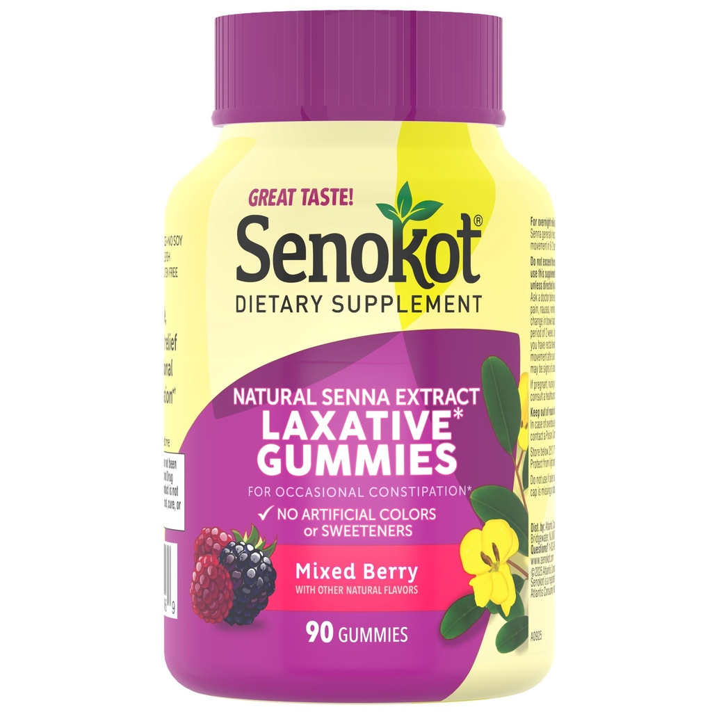 Senokot 규정식 보충교재 Laxative Gummies, 자연적인 Senna 추출물, Gentle, Occasional 변비, 혼합 베리 풍미, 90 조사에서 하룻밤 기복