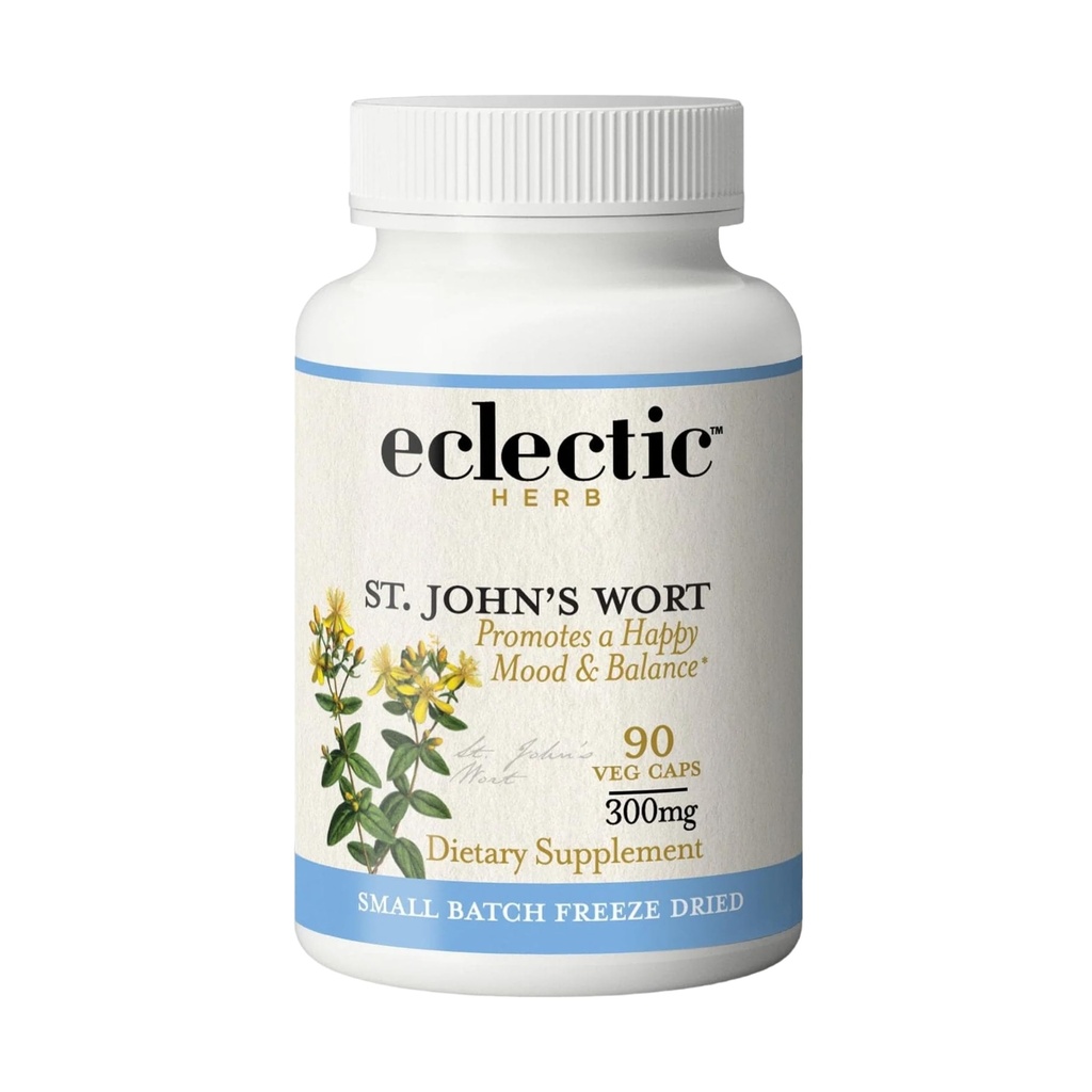 Eclectic Institute Raw Fresh Freeze-Dried Non-GMO St. John's Wort | 초본 건강 보충, 긍정적 인 무드를 촉진 | 90 CT