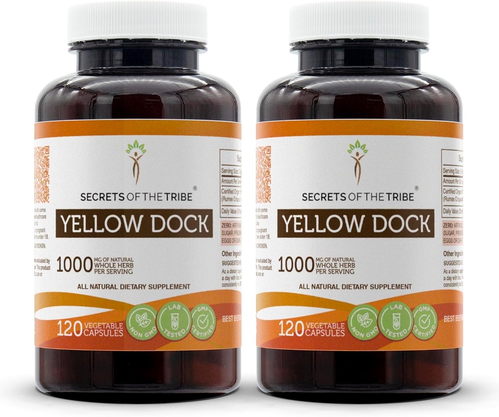 Tribe Yellow Dock의 비밀 120 캡슐 (2 개.), 1000 mg, Yellow Dock (Rumex Crispus) 건조 루트 (2x120 캡슐)